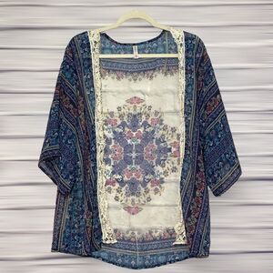 Xhilaration Boho Lace Trim Light Weight Open Cover Up Women's Top - Size S/M P/M